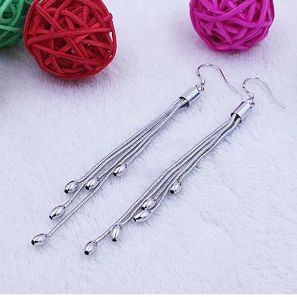 100% Sterling Silver Tassel Earrings - Picture 2 of 6